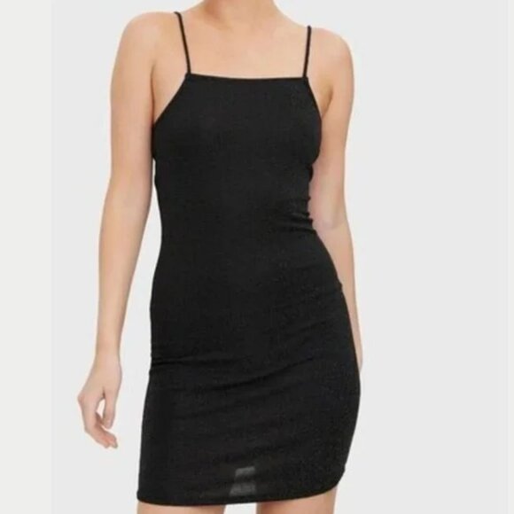 NWT Vero Moda Black Glitter Spaghetti Strap Dress XS - Picture 3 of 12